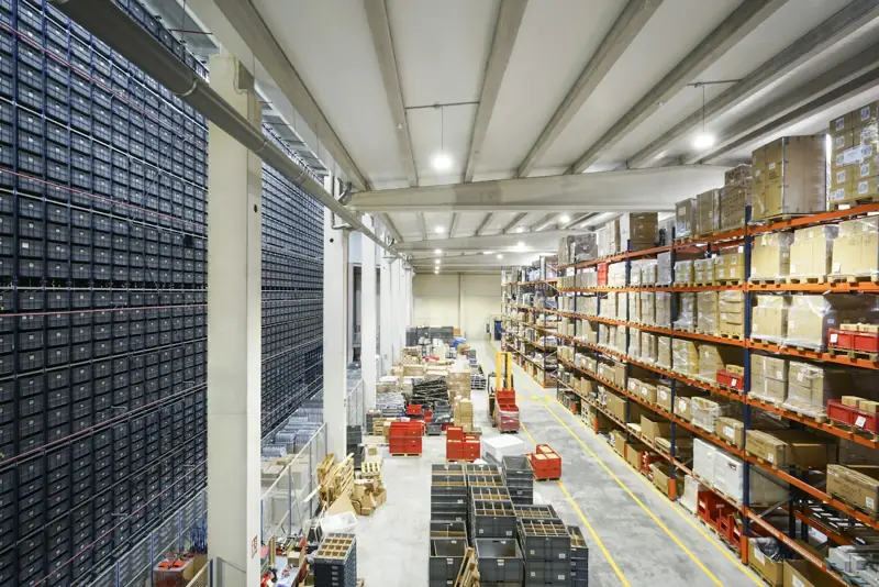 Warehouse with packed cartons ready for dispatch